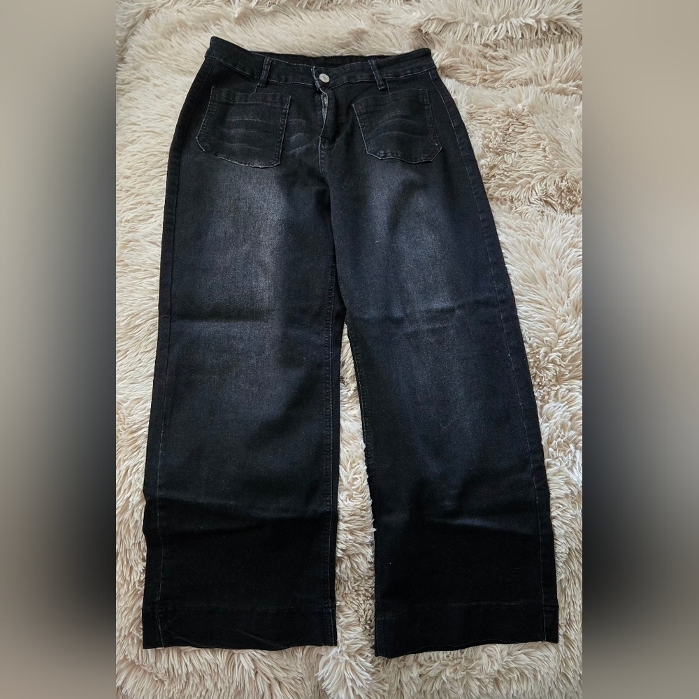 KUNMI Women's Wide Leg High Waisted Stretchy Straight Leg Jeans #1095 NWOT - Picture 2 of 12